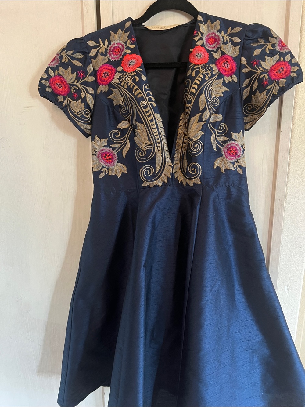 Georgeous Wayward Fancies Navy Embroidered Fit-and-Flare Dress see measurements